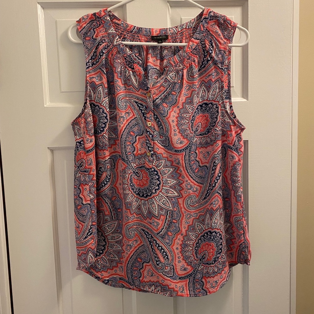 Talbots pink/navy paisley sleeveless blouse